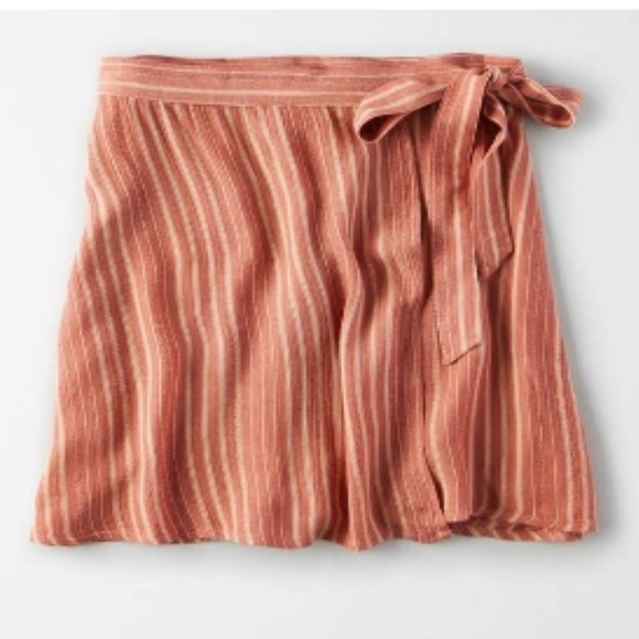 American Eagle Outfitters Dresses & Skirts - American Eagle Pink Striped Wrap Mini Skirt Large EUC